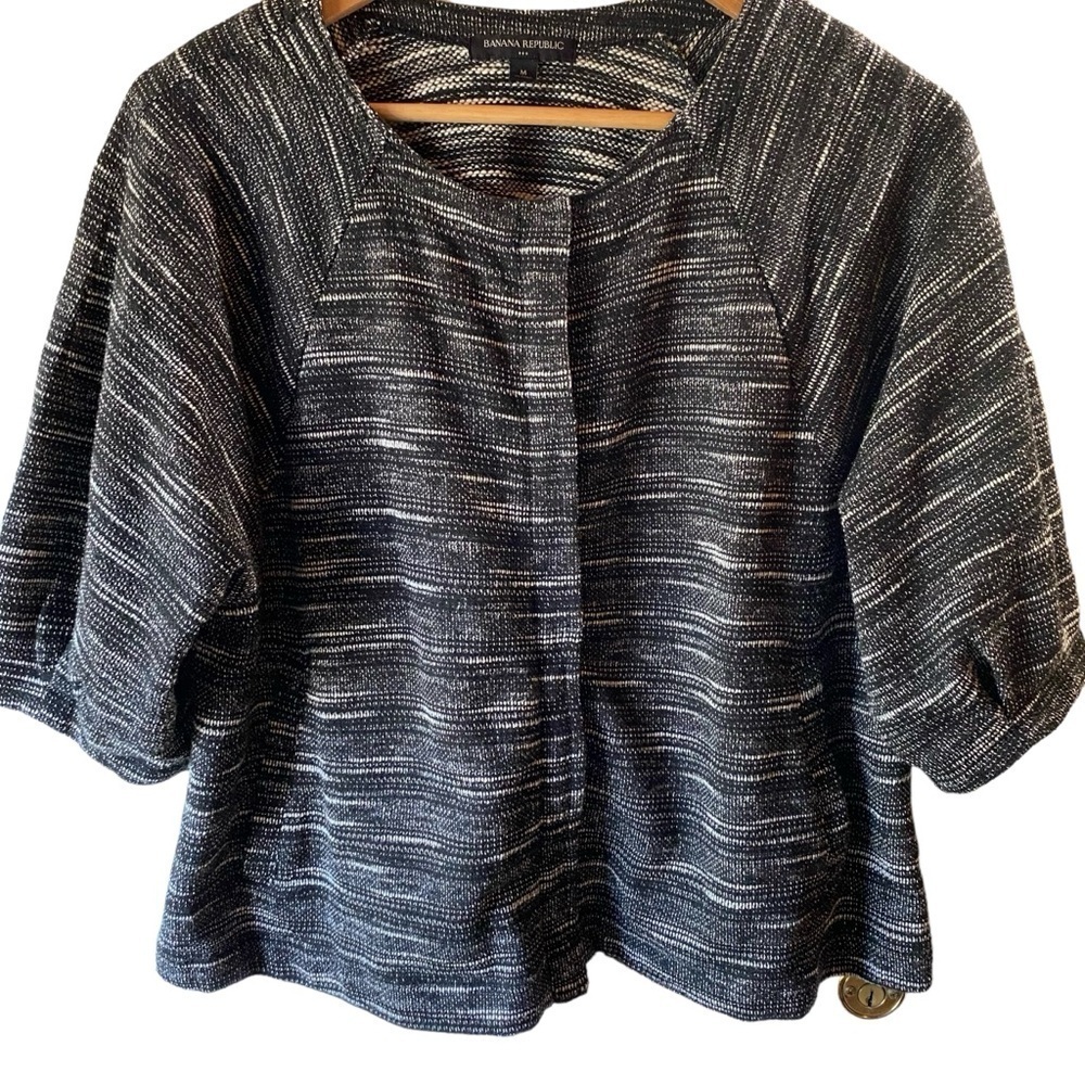 Banaba Republic Women’s Knut Zipup Crop Sweater Grey Puff Sleeves Size M - Picture 3 of 15